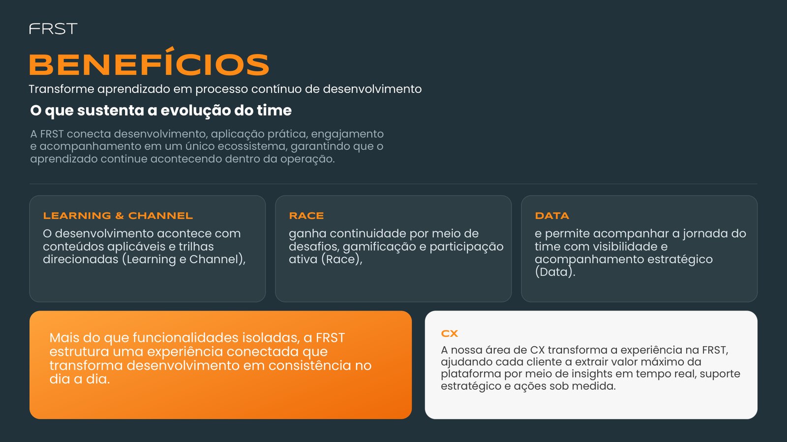 Slide: Benefits — learning turned into a continuous development process