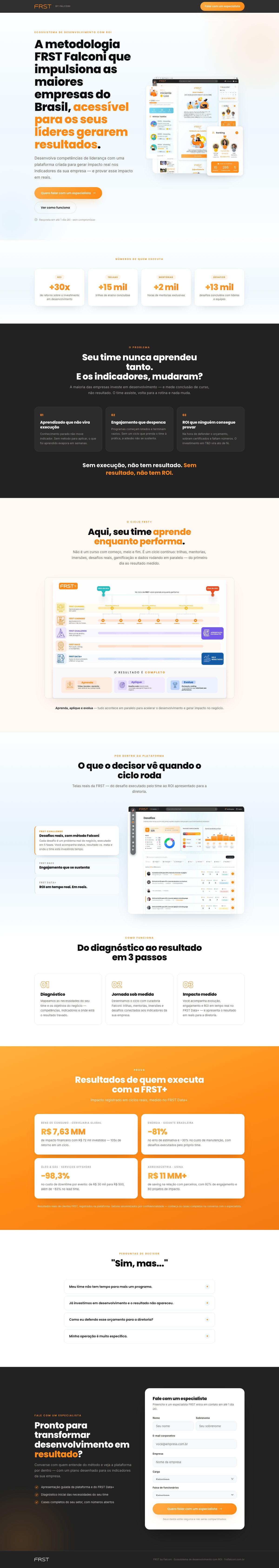 Full-page screenshot of the landing page — FRST Falconi — Platform