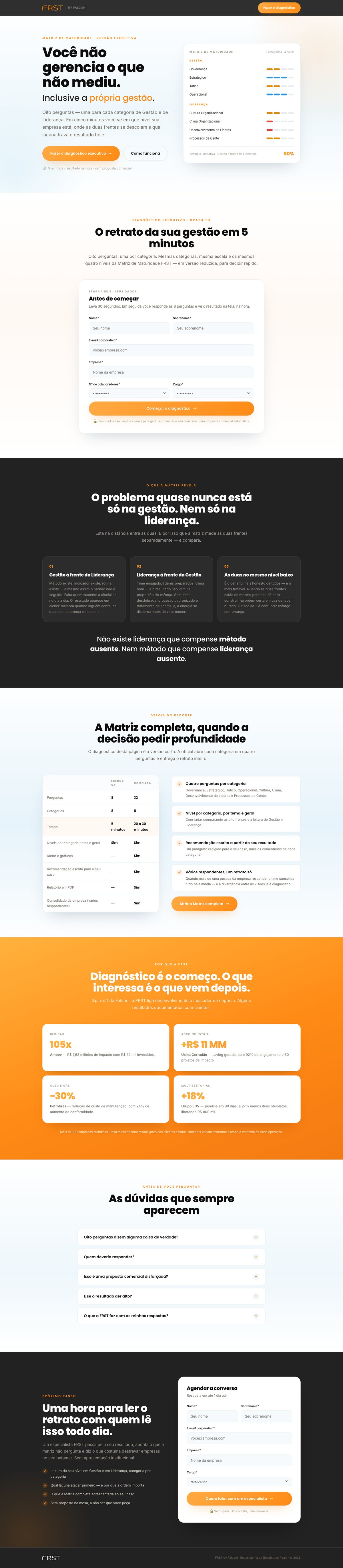 Full-page screenshot of the landing page — FRST Maturity Matrix